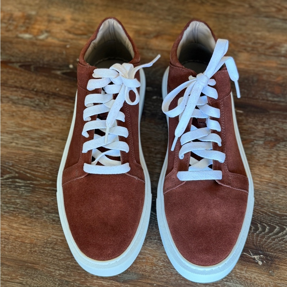 Men's Classic Brown Suede Sneakers with White Accents